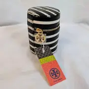 Tory Burch Monogram Travel Adapter Skross Zippered Stripped Black And White