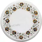 Coffee Table Top Inlaid with Natural Gemstone Round White Marble Sofa Side Table
