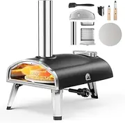 Pizza Oven Outdoor 12" Wood Fire Pizza Ovens Pellet Pizza Stove for outside With Rotatable Round Pizza Stone, Built-in Thermometer Wood Burning Portable Pizza Oven Stainless Steel Backyard Pizza Oven