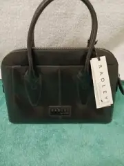 Radley London Black Leather Satchel Bag with Scottie Dog charm rolled handle NWT