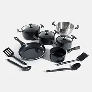 [BK] Vivid 14-Piece Cookware Pots & Pans Set with PFAS-Free Ceramic Non-Stick Coating, Casserole, Frypan, Saucepan, Lids, Induction, Stay-Cool Handle, Dishwasher Safe, Oven Safe, Black