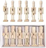 Unfinished Wood Nutcracker Ornaments,6 Pcs 4.8 in Unpainted Mini Wooden Figurines,DIY Blank Wooden Nutcrackers Statues,Paintable Christmas Nutcracker Figures,Christmas Craft Kit for Adults Kids