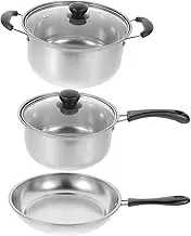 AUTSUPPL 1Set Stainless Steel Cookware Includes Soup Pot Milk Pot Frying Pan for Efficient Cooking Heat Resistant Easy to Grip Handles for Kitchen Use
