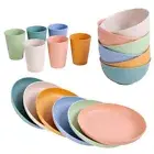 18pcs Wheat Straw Dinnerware Sets, Unbreakable Reusable Dinnerware Set Kitche...