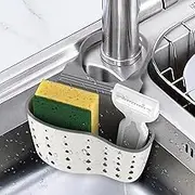 Geepen Adjustable Sink Drain Rack Holder, Kitchen Sink Organizer Accessories, Sponges, Soap, Brushes Hanging Basket Beige