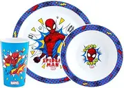 Marvel Spider-Man Kids Tableware Set – 3 Piece Reusable PP Plate, Bowl & Cup Set – Superhero Dinnerware Tableware Set for Mealtimes at Home, On Holiday or at Picnics – for 24 Months & Up, Blue