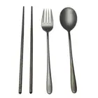 4pcs Stainless Steel Tableware Set Portable Spoon Fork Chopsticks Dinnerware