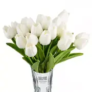 Artificial Tulips Bridal Wedding Festival Decor Bouquet Real Touch PU White