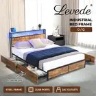 Levede Double/Queen Bed Frame Industrial RGB Drawer Storage Headboard USB Charge