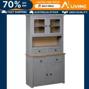 Highboard Grey 93x40.5x180 cm Solid Pine Storage Cabinet Furniture Home De 82701