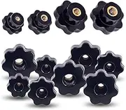 Swpeet 32Pcs M4 M6 M8 M10 7 Star Through Hole Knob Female Thread Nut Clamping Knob Grip Assortment Kit, Star Shape Hand Knobs Black Plastic Screw-On Handle Clamping Knob for Mechanical Equipment