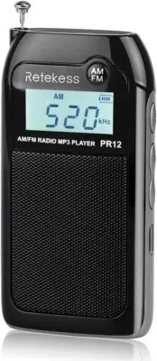 PR12 Portable Radio, AM FM Mini Digital Radio, Rechargeable with MP3 Player Supp