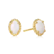 9ct Yellow Gold Oval Cut 6x4mm White Opal October Earrings