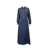 在飛比找Yahoo奇摩購物中心優惠-LOVE MOSCHINO 深藍色襯衫式長版牛仔連身裙 洋裝