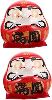 Abaodam 2pcs Luck Daruma Doll Ceramic Ornament Japanese Miniature Dashboard Decorations for Car and Home Decor High Daruma Egg for Wealth and Prosperity