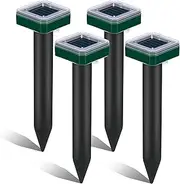 Mole Repellent for Lawns 4 Pack Snake Repellent for Yard Solar Gopher Trap Groundhog Vole Repellent Ultrasonic Spike Outdoor Waterproof Sonic Chipmunk Rodent Garden Burrowing Animals Deterrent Stake