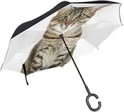 Double Layer Inverted Umbrella Cars Reverse Umbrella Funny Cute Cat Windproof UV Proof Travel Outdoor Umbrella
