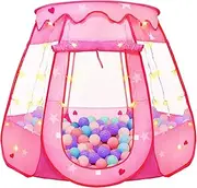 Pop Up Princess Tent with Star Light, Toys for 1 2 3 Year Old Girl Birthday Gift, Ball Pit for Baby 12-18 Month, Foldable Kids Play Tent for Toddler 1-3, One Year Old Girl Toy Indoor Outdoor