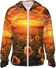 [LHBWCVN] UPF 50+ Light Jacket Full Zip Sun Protection Hoodie Long Sleeve Sunflower Field Sunset Sea of Flowers Sun Shirts