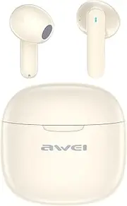 AWEI T68 Wireless Headphones, Bluetooth 5.3 13mm Speaker Drivers with Big Bass, Ear Buds with Noise Cancelling Mic, IPX6 Waterproof in Ear Earphones, 35H Playtime in-Ear Wireless Earbuds Beige