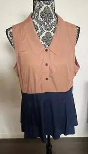 Brand New Cue Apricot And Navy Blue Sleeveless Top - Size 14
