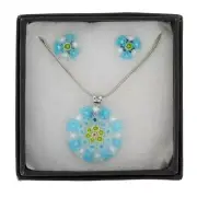 GlassOfVenice Murano Glass Millefiori Necklace and Earrings Set - Round Blue