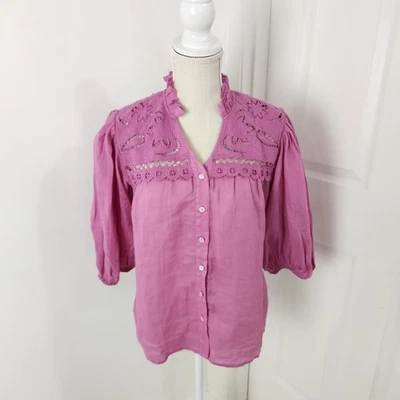 Sundance Top Womens XS Pink Floral Lace Cutout Peasant Boho Loose Fit Oversized