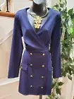 Unique 21 Women's Blue Polyester Blend V-Neck Long Sleeve Knee Length Dress 10
