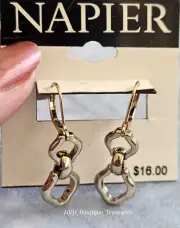 Vintage NAPIER Pierced Dangle Double Drop Goldtone Leverback Earrings NWT