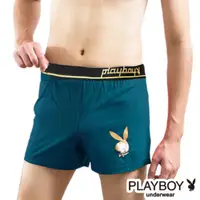 在飛比找PChome24h購物優惠-【PLAYBOY】燙金Logo織帶針織印圖平口褲_土耳其藍