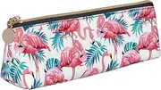 pvinnk Flamingo bird Green Plant Leaf Print Stylish and practical Pencil Case Large Capacity Triangle Pencil Pouch with Zipper
