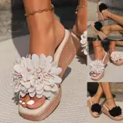 Womens Summer Wedge Heel Sandals Slip On Shoes Mules Size Casual Slippers Ladies