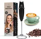 Handheld Milk Frother (Black) with Stand