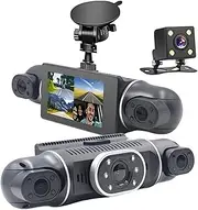 Dash Cam 、360 Degrees 720p 、HD Car Recorder 、Night Vision 3.39” IPS Screen 24h Parking Monitor Loop Recording(Q9 with 128GB Card)
