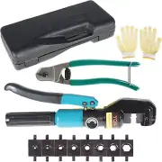 10 Ton Hydraulic Wire Battery Cable Lug Terminal Crimper Crimping Tool with 9 Pa
