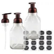 16oz Square Glass Foaming Soap Dispenser 2pk Clear Foamer Bottle w/Bronze Pump