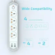 Surge Protector 3M 4 AC Outlets/2 Type C Ports/4 USB Ports Power Strip Power Board 4.2A 3000W Surge
