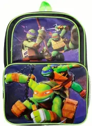 Backpack 16" TMNT Ninja Turtles Green Cargo Multi Compartment School Bag New
