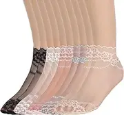 [Prasacco] 5 Pairs Lace Socks Women Nylon Socks Lace Ankle Socks Mesh Socks Ruffle Socks Fishnet Ankle Women Socks, Multicolor, One size