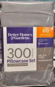 BHG 100% Cotton 300 Thread Count Pillowcase Sets, Silver Standard/Queen