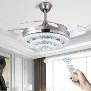 42" Crystal Chandelier Retractable Ceiling Fan 3-Speeds Remote 3-Color Led Light