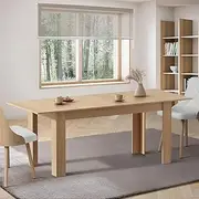Oikiture 200cm Dining Table Extendable Kitchen Table for Home and Cafe Natural Wood