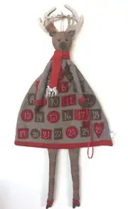 Christmas Advent Calendar Reindeer Plush Burlap Tweed Felt Fabric Large Size 48"