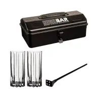 RIEDEL Highball Glass & TOYO STEEL Tool Box &Muddler Set Black Japan Limited NEW