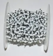 3mm white agate glass bead rosary chain, bulk beaded jewelry making rosary chain
