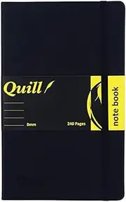 Quill Premium Journal Notebook, 13x21cm, 8mm Lined, 240 Pages, 70gsm, Black Hardcover