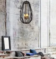 GAMBA: Industrial Rustic Narrow Angular Cage Pendant Lights 380mm Black