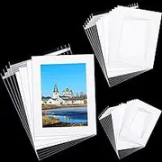 12 Sets White Picture Mat Set, 5" x 7", 8" x 10", 11" x 14" Photo Frame Mattes with White Core Bevel Cutting Mat Board and 20 Transparent Bags for Packaging Photo Picture Artwork