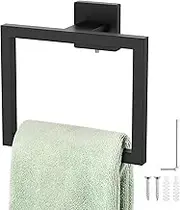 Square Hand Towel Ring Stainless Steel Towel Holder Wall Mounted Hand Towel Hanger Matte Black Modern Towel Rack Heavy-Duty Towel Holder for Bathroom Kitchen Lavatory Fulasun(Matte black)