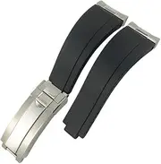[FULNES] Curved End Metal Link Rubber Watchband 20mm For Rolex Daytona GMT Slide Lock Buckle Submariner Silicone Sport Watch Strap